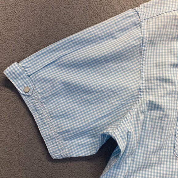 PD&C Shirt Mens Size 3X Classic Fit White Blue Print Short Sleeve,Pockets - Picture 8 of 12